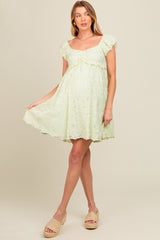 Mint Green Floral Lace Embroidered Puff Sleeve Maternity Dress