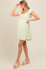 Mint Green Floral Lace Embroidered Puff Sleeve Maternity Dress