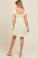 Mint Green Floral Lace Embroidered Puff Sleeve Maternity Dress