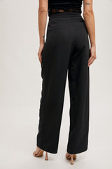 Black Pleated Wide Trouser Pants