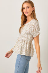 Ivory Taupe Ditsy Floral Blouse