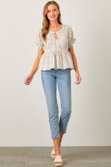 Ivory Taupe Ditsy Floral Blouse