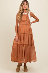 Camel Overall Crochet Lace Tiered Maternity Dress