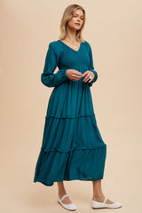 Emerald Smocked Tiered Midi Dress