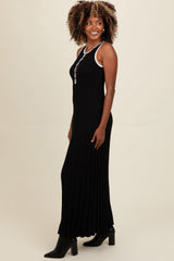 Black Ribbed Knit Button Detail Sleeveless Maxi Dress