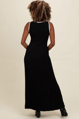 Black Ribbed Knit Button Detail Sleeveless Maxi Dress