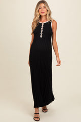 Black Ribbed Knit Button Detail Sleeveless Maternity Maxi Dress