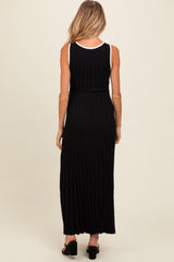 Black Ribbed Knit Button Detail Sleeveless Maternity Maxi Dress