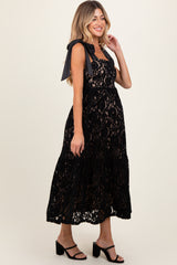 Black Velvet Lace Shoulder Bow Maternity Maxi Dress