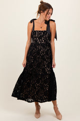 Black Velvet Lace Shoulder Bow Maternity Maxi Dress