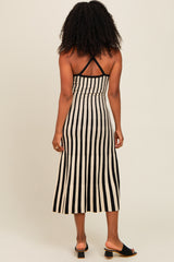 Black Striped Knit Fitted Midi Dress