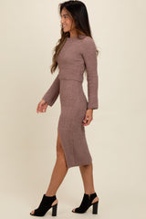 Taupe Textured Knit Long Sleeve Top and Skirt Set