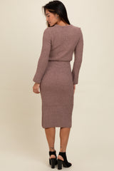 Taupe Textured Knit Long Sleeve Top and Skirt Set