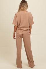 Taupe Textured Knit Oversized Tee And Pants Maternity Set