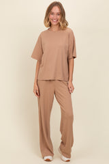 Taupe Textured Knit Oversized Tee And Pants Maternity Set