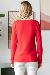 Red Scallop Hem Square Neck Sweater