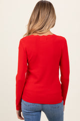 Red Scallop Hem Square Neck Maternity Sweater