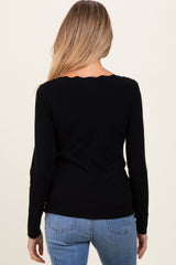 Black Scallop Hem Square Neck Maternity Sweater