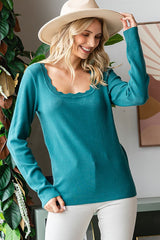 Teal Scallop Hem Square Neck Maternity Sweater