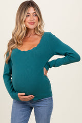 Teal Scallop Hem Square Neck Maternity Sweater