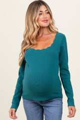 Teal Scallop Hem Square Neck Maternity Sweater