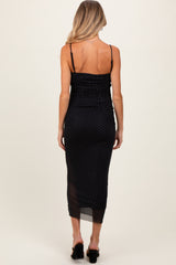 Black Dot Print Fitted Ruched Maternity Maxi Dress