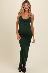 Forest Green Knit Front Tie Detail Maternity Maxi Dress