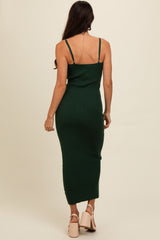 Forest Green Knit Front Tie Detail Maxi Dress