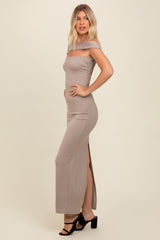 Beige Strapless Low Back Maxi Dress