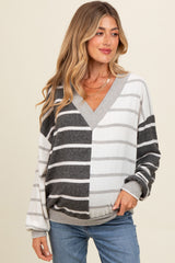 Charcoal Striped Colorblock V-Neck Maternity Sweater