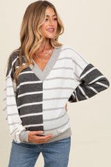 Charcoal Striped Colorblock V-Neck Maternity Sweater