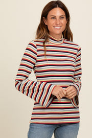 Navy Striped Knit Bell Sleeve Top