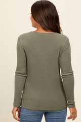 Light Olive V-Neck Long Sleeve Maternity Top