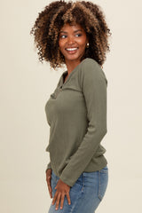 Light Olive V-Neck Long Sleeve Top