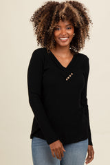 Black V-Neck Long Sleeve Top