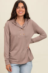 Mocha Hooded Long Sleeve Maternity Top