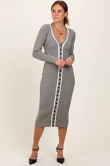 Charcoal Knit Contrast Stripe Button Down Maternity Dress