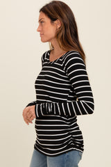 Black Striped Ruched Side Long Sleeve Top