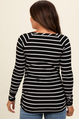 Black Striped Ruched Side Maternity Long Sleeve Top