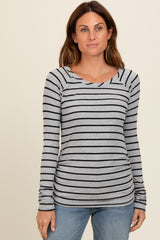 Heather Grey Striped Ruched Side Long Sleeve Top