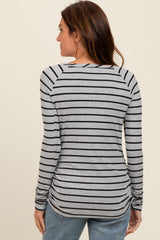 Heather Grey Striped Ruched Side Long Sleeve Top