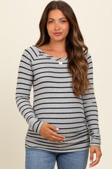 Heather Grey Striped Ruched Side Maternity Long Sleeve Top