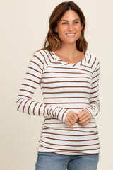 Ivory Striped Ruched Side Long Sleeve Top