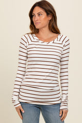 Ivory Striped Ruched Side Long Sleeve Top