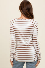 Ivory Striped Ruched Side Long Sleeve Top