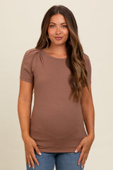 Mocha Puff Sleeve Maternity Top