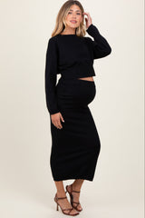 Black Knit Midi Skirt Sweater Maternity Set