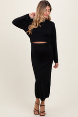 Black Knit Midi Skirt Sweater Maternity Set