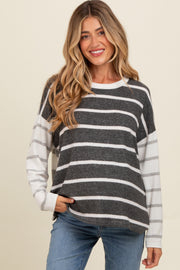 Charcoal Striped Colorblock Sleeve Maternity Top