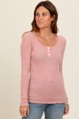 Mauve Lettuce Hem Maternity Henley